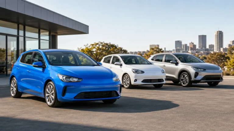 Three affordable new compact cars at a South African dealership