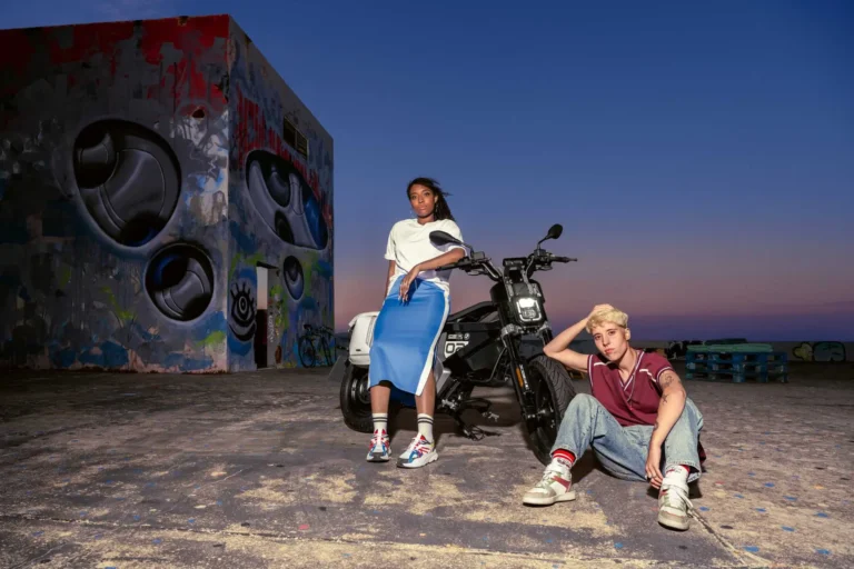 BMW CE 02 electric city bike in an urban art setting
