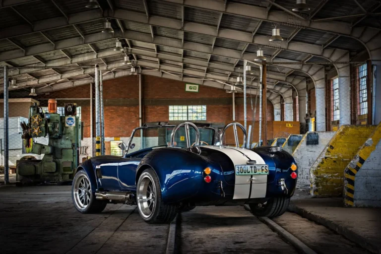 Indigo Backdraft Cobra-style V8 roadster front three-quarter view